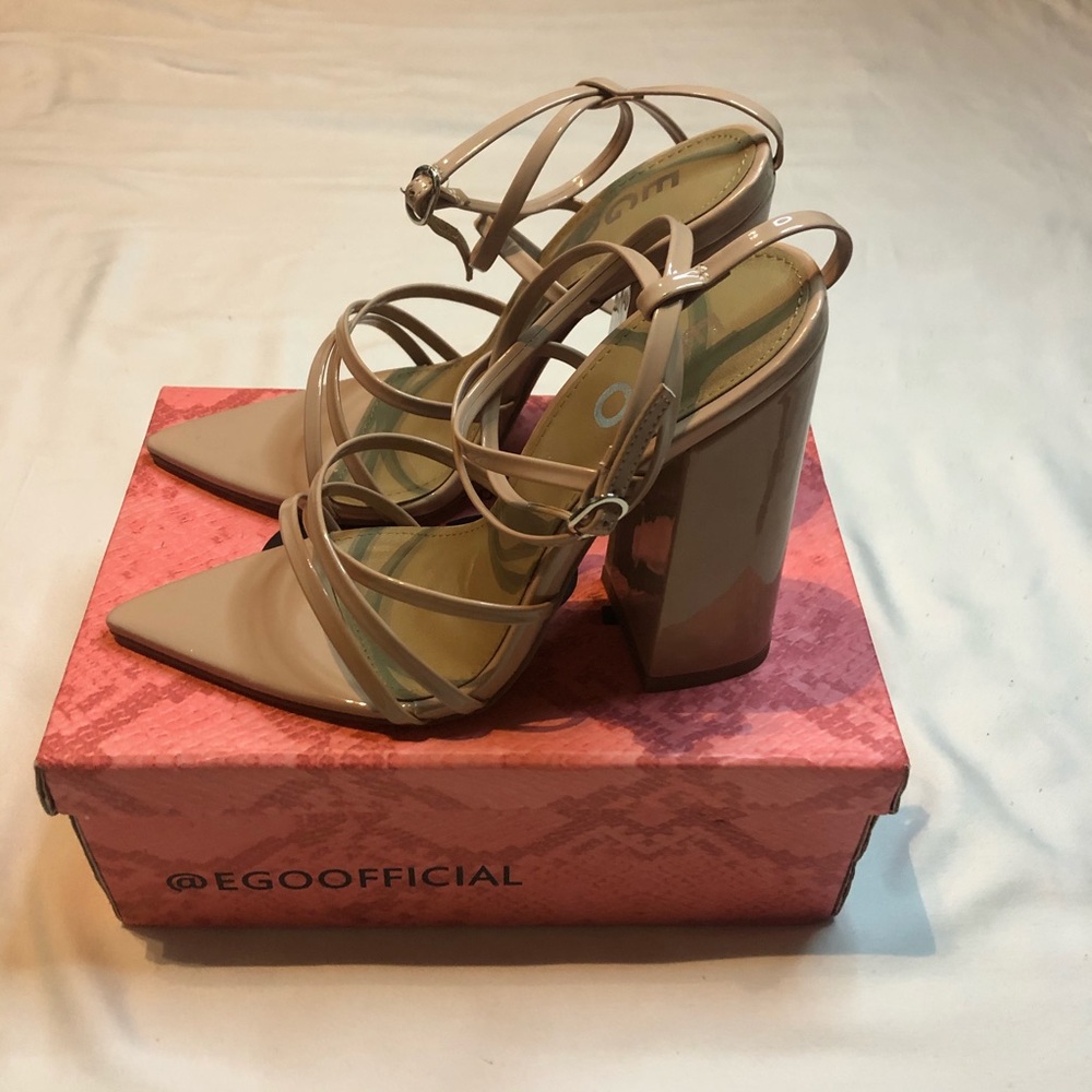 Nude Ego Faux Leather Pointed Toe Block Heel
